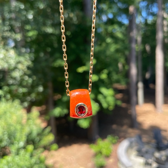 Vintage Genuine Orange Carnelian and Red Garnet 14k gold Pendant - beautiful! - Picture 16 of 16